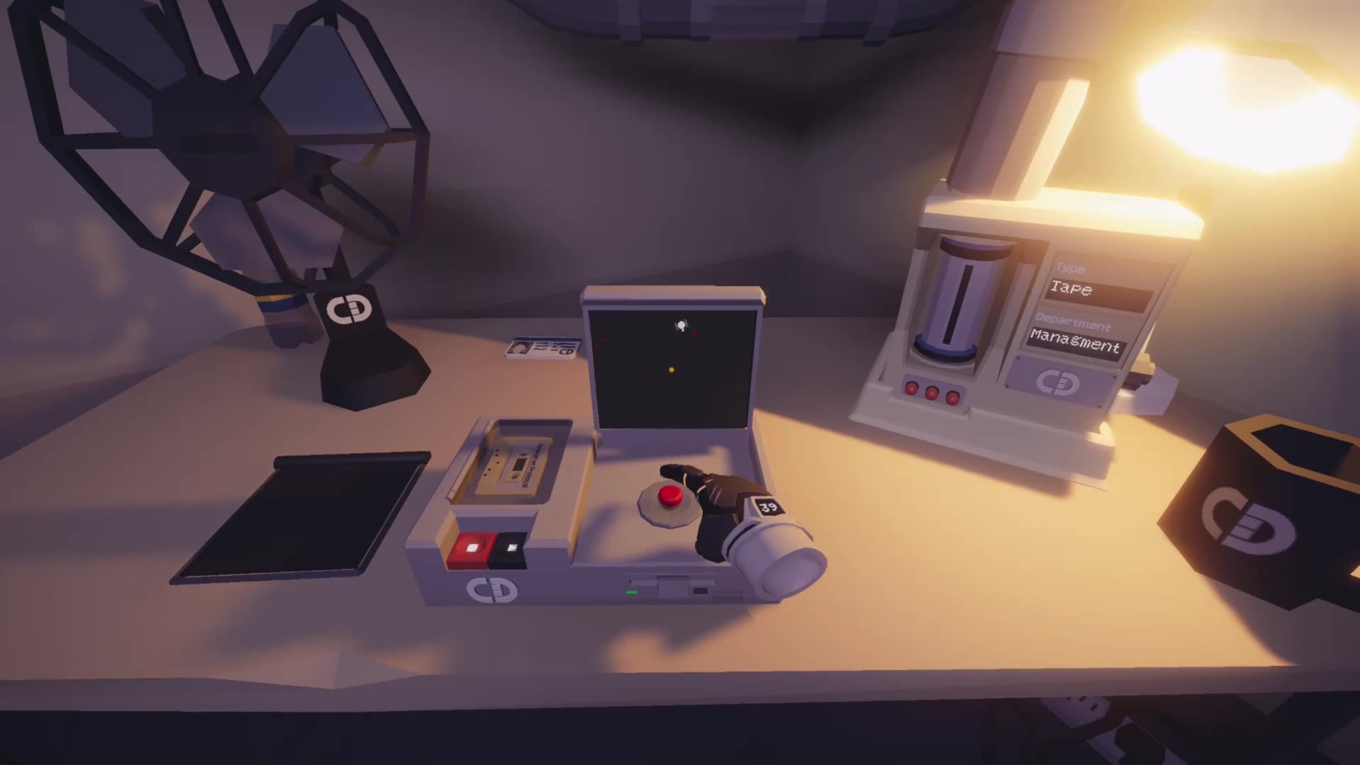 Desk-level detail. The art direction sets the interaction vocabulary.