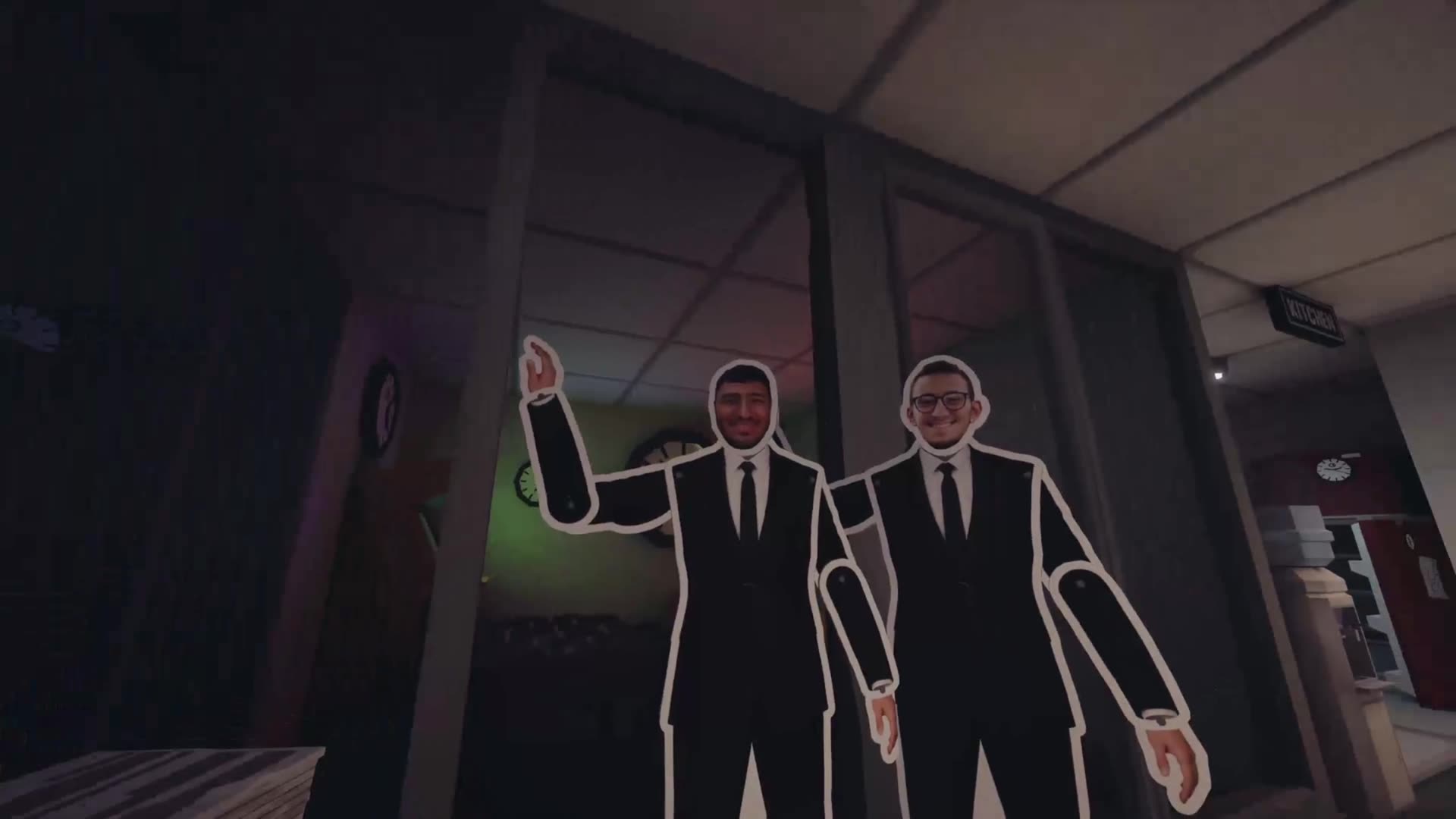 Cardboard employees standing in for staff.